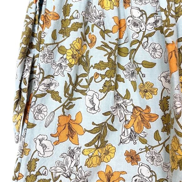 Cynthia Rowley Midi Skirt Linen Wrap Small Light Blue Floral Summer Leaves Long - Picture 7 of 12